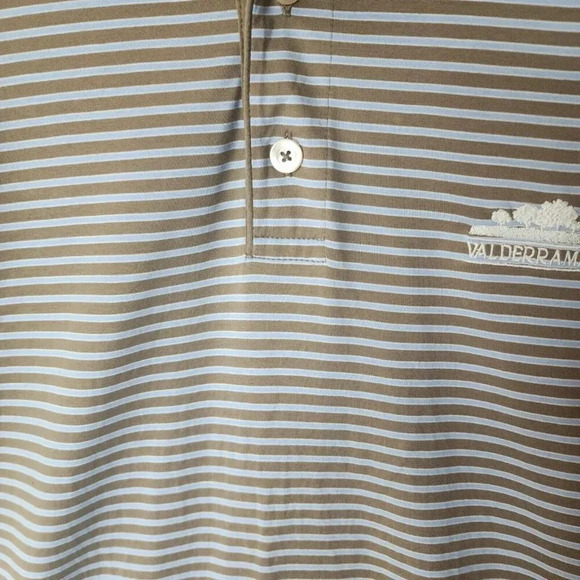 Marbas 100% Cotton Polo Shirt Mens Tan Blue Embroidered Logo Size Large - Picture 7 of 9